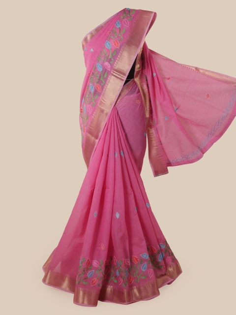 

Pothys Pink Cotton Blend Woven Design Chanderi Saree