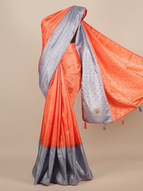

Pothys Orange & Grey Jute Silk Embellished Saree