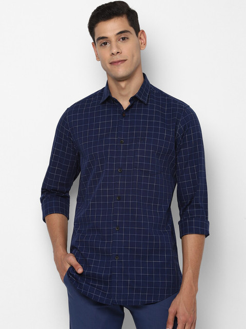 

Allen Solly Men Navy Blue & White Pure Cotton Slim Fit Checked Casual Shirt