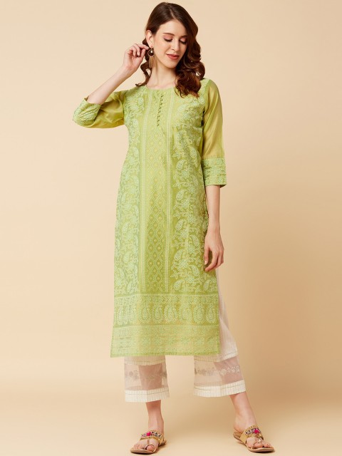 

Varanga Women Green Ethnic Motifs Thread Work Chanderi Silk Chanderi Silk Kurta