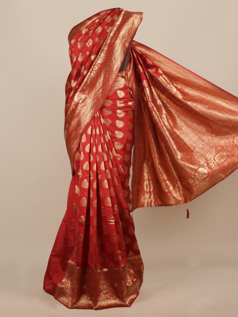 

Pothys Red Woven Design Jute Silk Saree