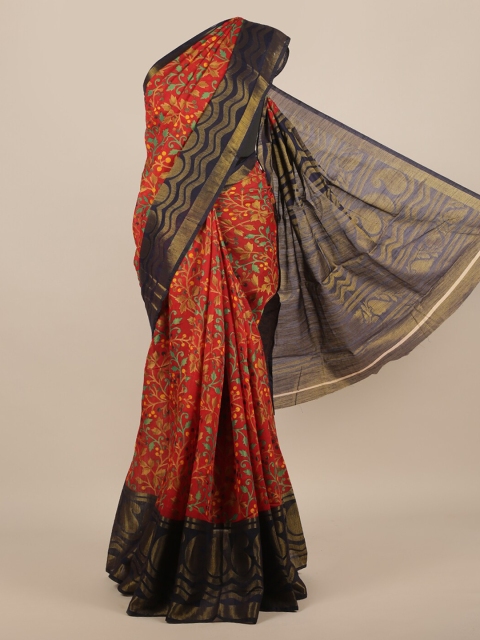

Pothys Red & Blue Jute Silk Printed Saree