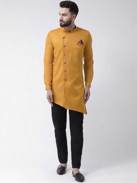 

I Know Men Mustard Yellow Dobby Solid Kurta