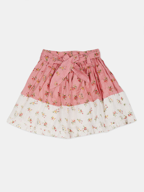 

Cherokee Girls Coral-Coloured & White Printed Flared Mini Skirt