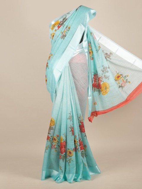 

Pothys Blue Printed Jute Silk Saree