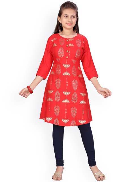 

Aarika Girls Red Printed Kurta with Churidar
