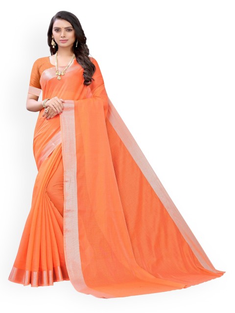 

KALINI Orange Solid Cotton Blend Saree