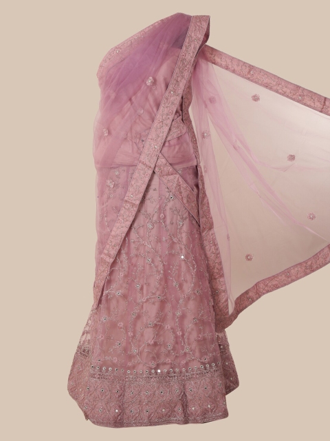 

Pothys Purple & Silver-Toned Net Embroidered Lehenga Saree