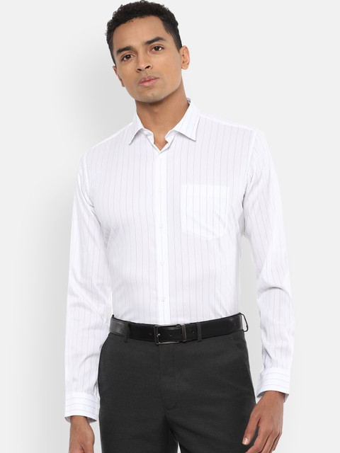 

Van Heusen Men White & Navy Blue Slim Fit Striped Formal Shirt
