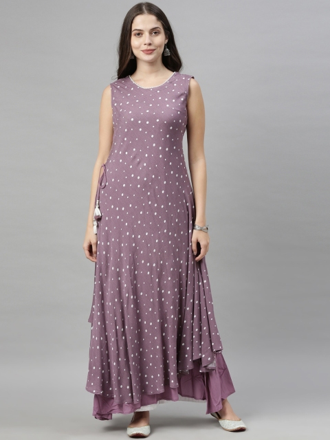 

Neerus Mauve & White Chiffon Ethnic Maxi Dress