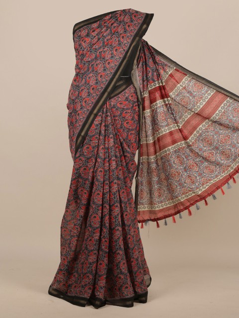 

Pothys Grey & Red Jute Silk Printed Saree