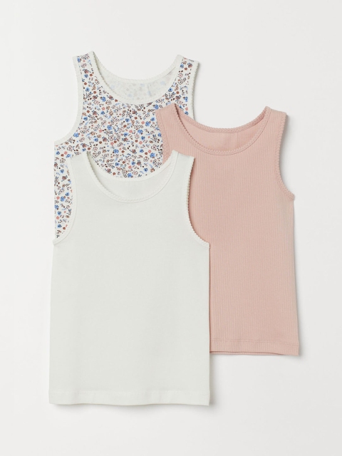 

H&M Girls 3-Pack Cotton Vest Tops, White