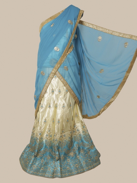 

Pothys Blue Embroidered Poly Chiffon Lehenga Saree
