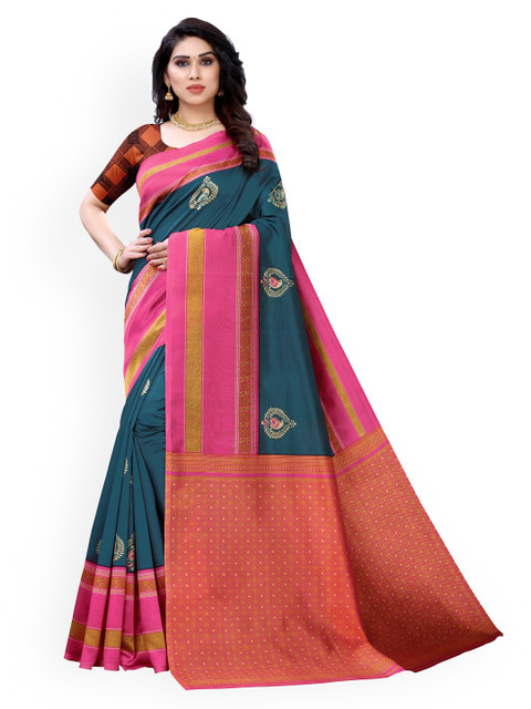 

KALINI Blue Printed Poly Silk Saree