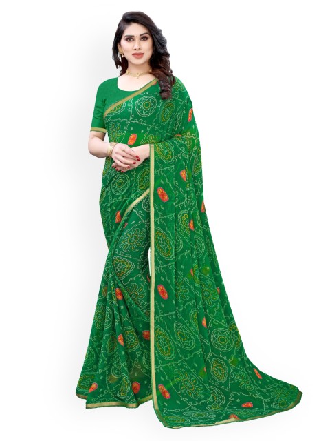 

KALINI Green Bandhani Printed Poly Chiffon Saree