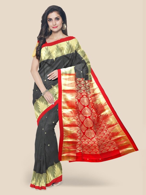Kalamandir Black Silk Blend Woven Design Kanjeevaram Saree