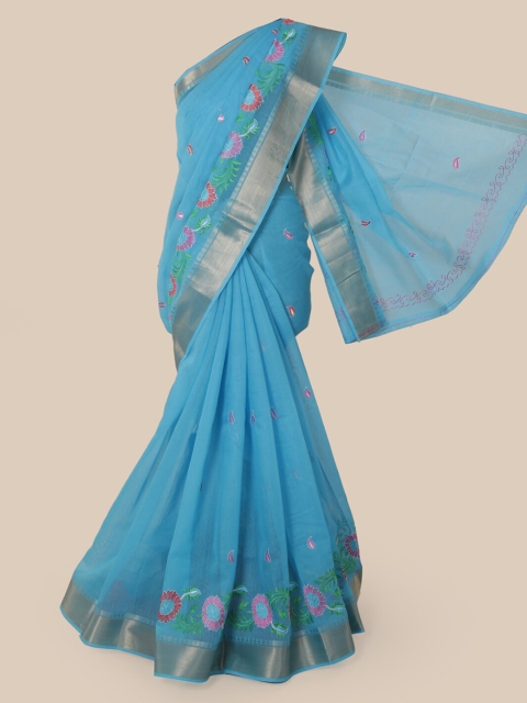 

Pothys Blue Cotton Blend Woven Design Chanderi Saree