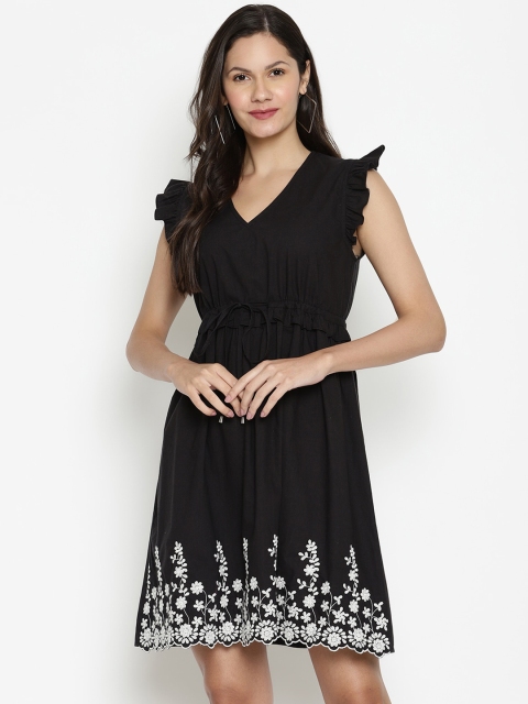 

VANCA ECO Women Black Embroidered Fit and Flare Dress