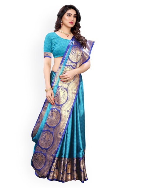 

KALINI Blue Poly Silk Woven Design Banarasi Saree