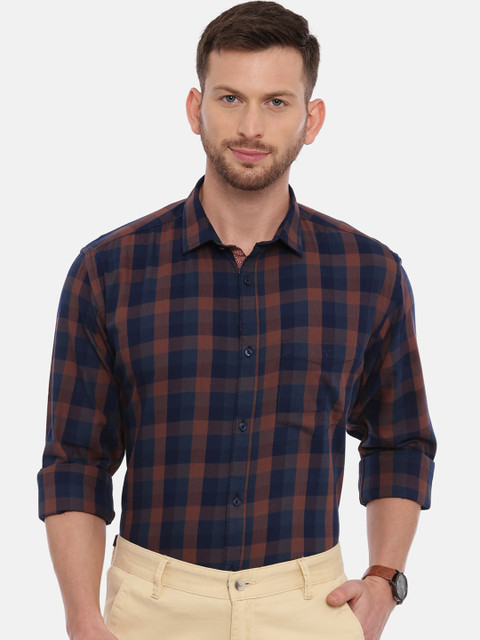 

CROYDON Men Navy Blue Regular Fit Checked Casual Shirt