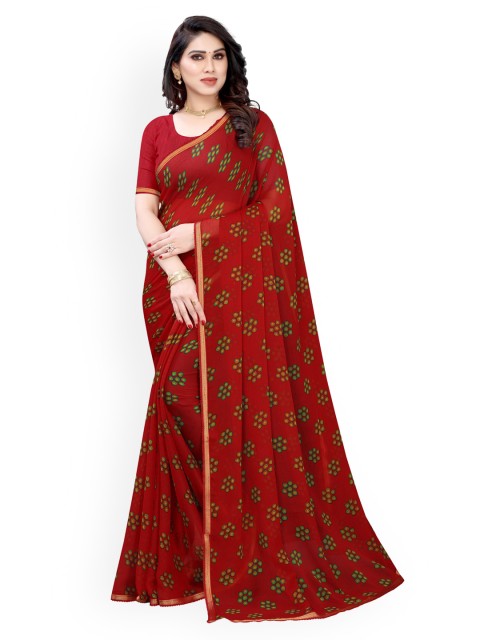 

KALINI Maroon Printed Poly Chiffon Saree