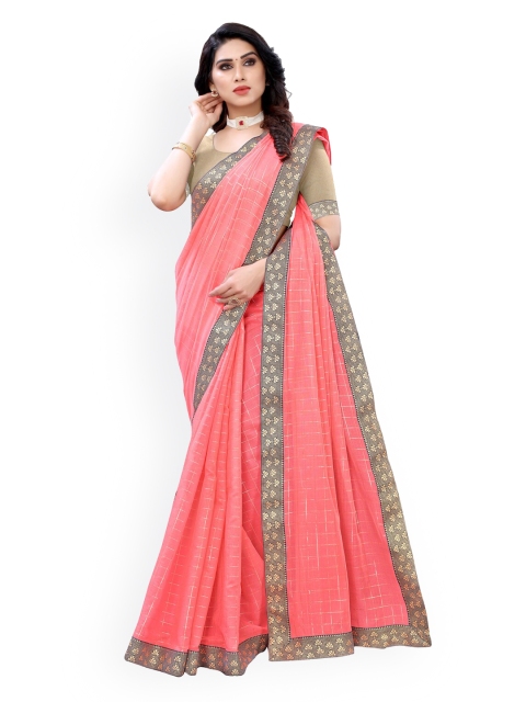 

KALINI Pink Checked Polycotton Saree