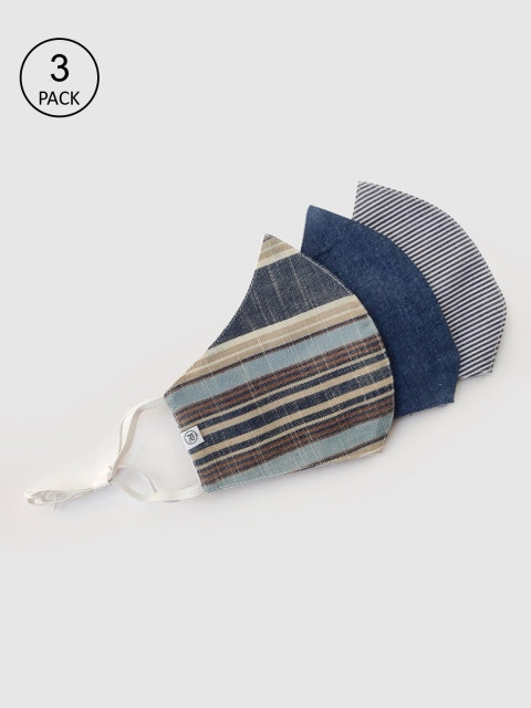 

FableStreet Unisex Pack Of 3 Reusable 2-Ply Cotton Cloth Masks, Blue