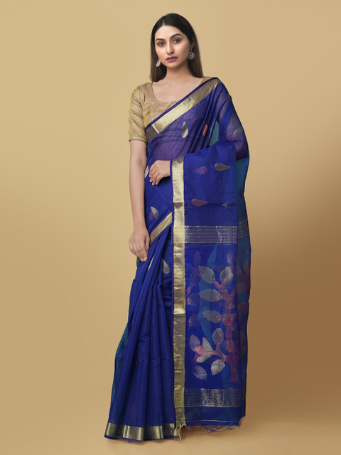 

Unnati Silks Blue Silk Cotton Woven Design Maheshwari Saree