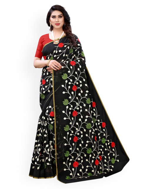 

KALINI Black Embroidered Polycotton Saree