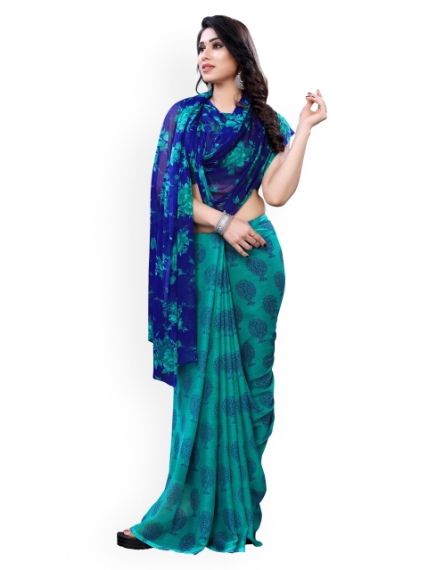 

KALINI Blue Printed Poly Chiffon Saree