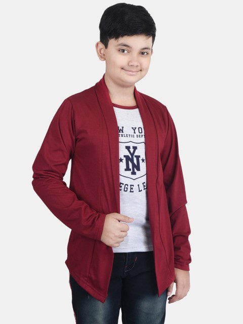 

Fabshio Boys Maroon & Grey Printed Cotton T-shirt with Jacket