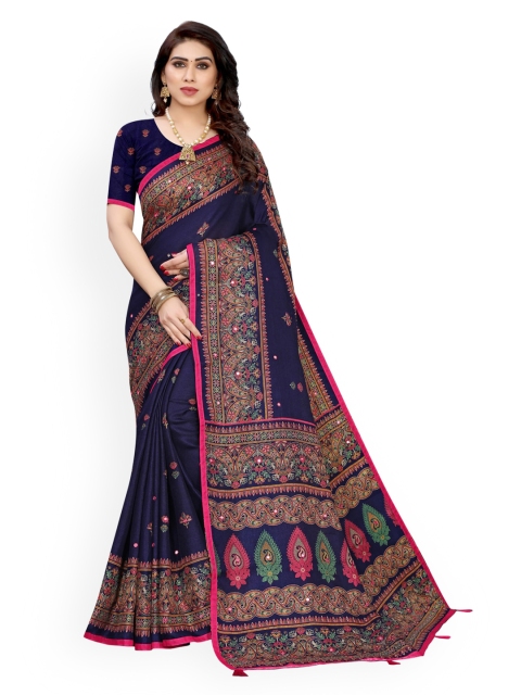 

KALINI Navy Blue Woven Design Jute Cotton Saree