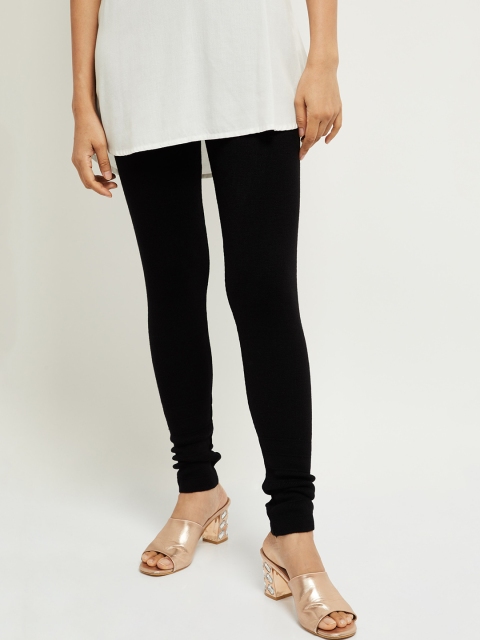 

max Women Black Solid Churidar-Length Winter Leggings