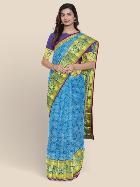 

Kalamandir Blue Silk Blend Woven Design Kanjeevaram Saree