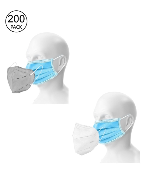 

OOMPH Unisex Grey & White Double Mask 200 Pc Disposable & 36 Pc Reusable KN95/N95 Masks, Blue