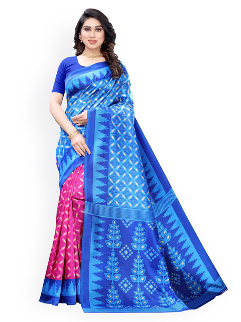 

KALINI Blue & White Poly Silk Printed Saree