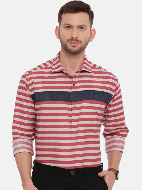 

CROYDON Men Red Regular Fit Striped Casual Shirt