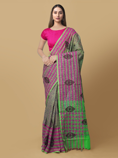 

Unnati Silks Green & Pink Pure Cotton Printed Mangalagiri Saree