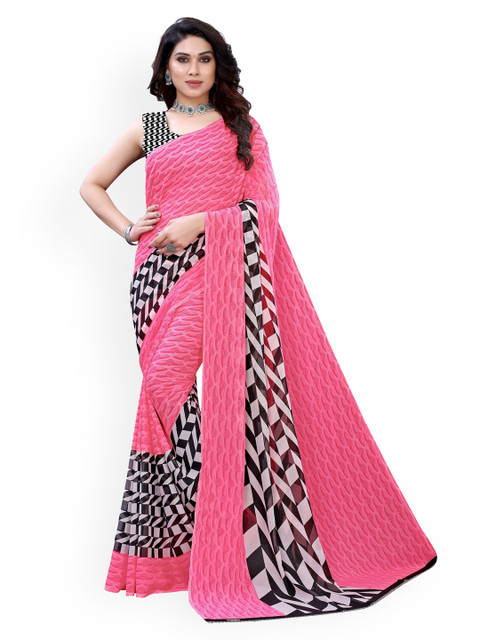 

KALINI Pink Printed Pure Georgette Saree