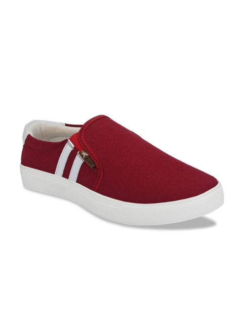 

REFOAM Men Maroon Striped Slip-On Sneakers
