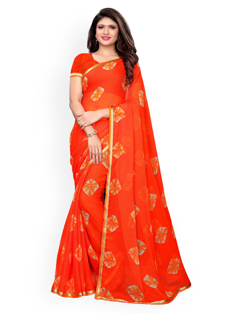 

KALINI Orange Dyed Pure Chiffon Saree