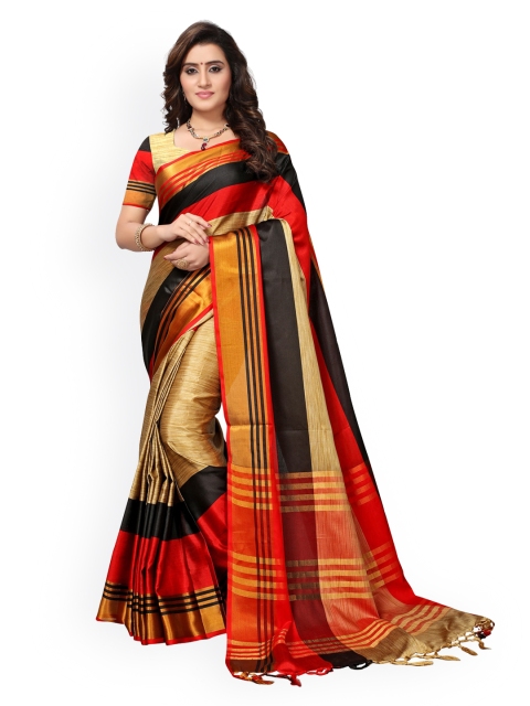 

KALINI Red & Beige Poly Silk Striped Banarasi Saree