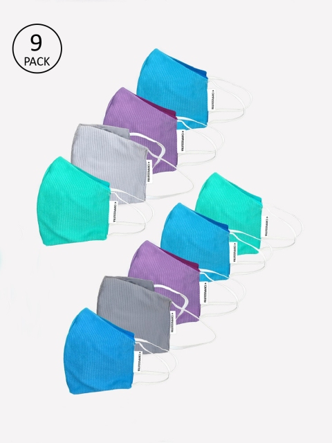 

Campus Sutra Unisex Pack Of 9 2 Ply Solid Anti-Microbial Reusable Cloth Masks, Blue