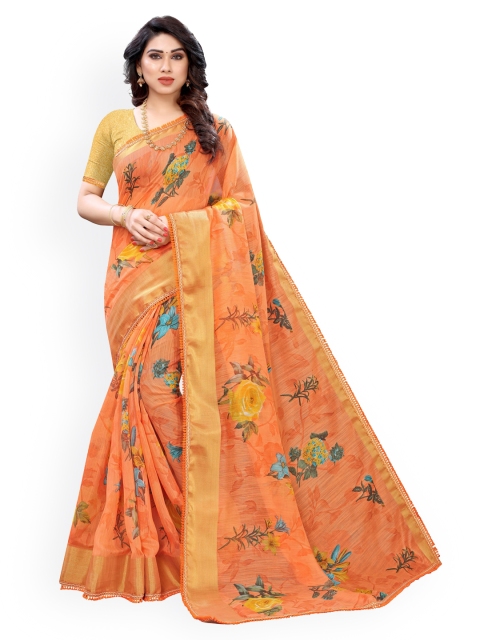 

KALINI Orange Printed Polycotton Saree