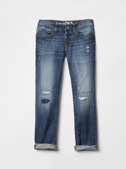 

GAP Girls Blue Boyfriend Fit Mid-Rise Mildly Distressed Jeans