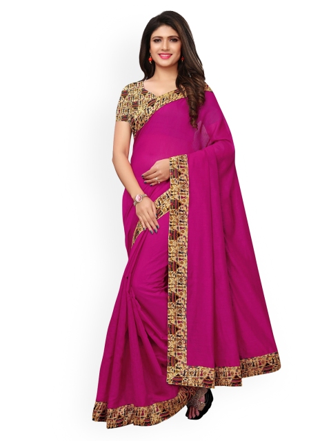 

KALINI Magenta Silk Cotton Solid Chanderi Saree