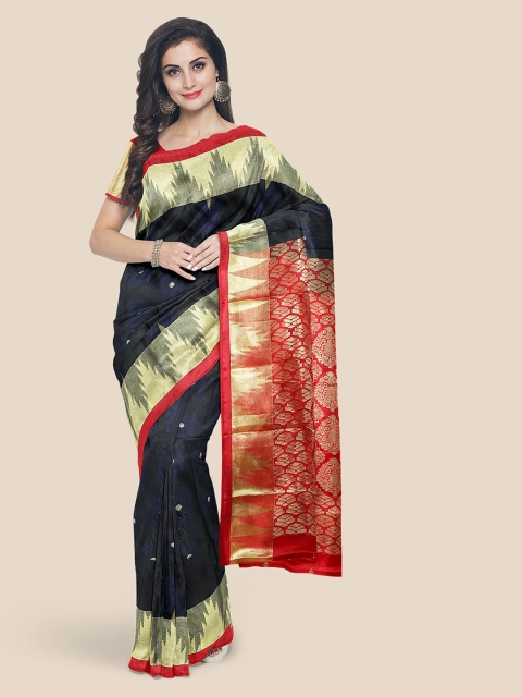

Kalamandir Navy Blue Silk Blend Woven Design Kanjeevaram Saree