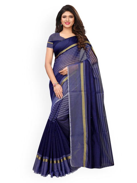 

KALINI Navy Blue Striped Silk Blend Saree