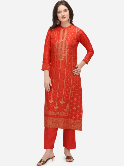 

Seerat Women Orange Woven Design Jacquard Kurta with Palazzos