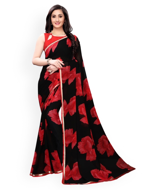 

KALINI Black & Red Poly Chiffon Printed Saree